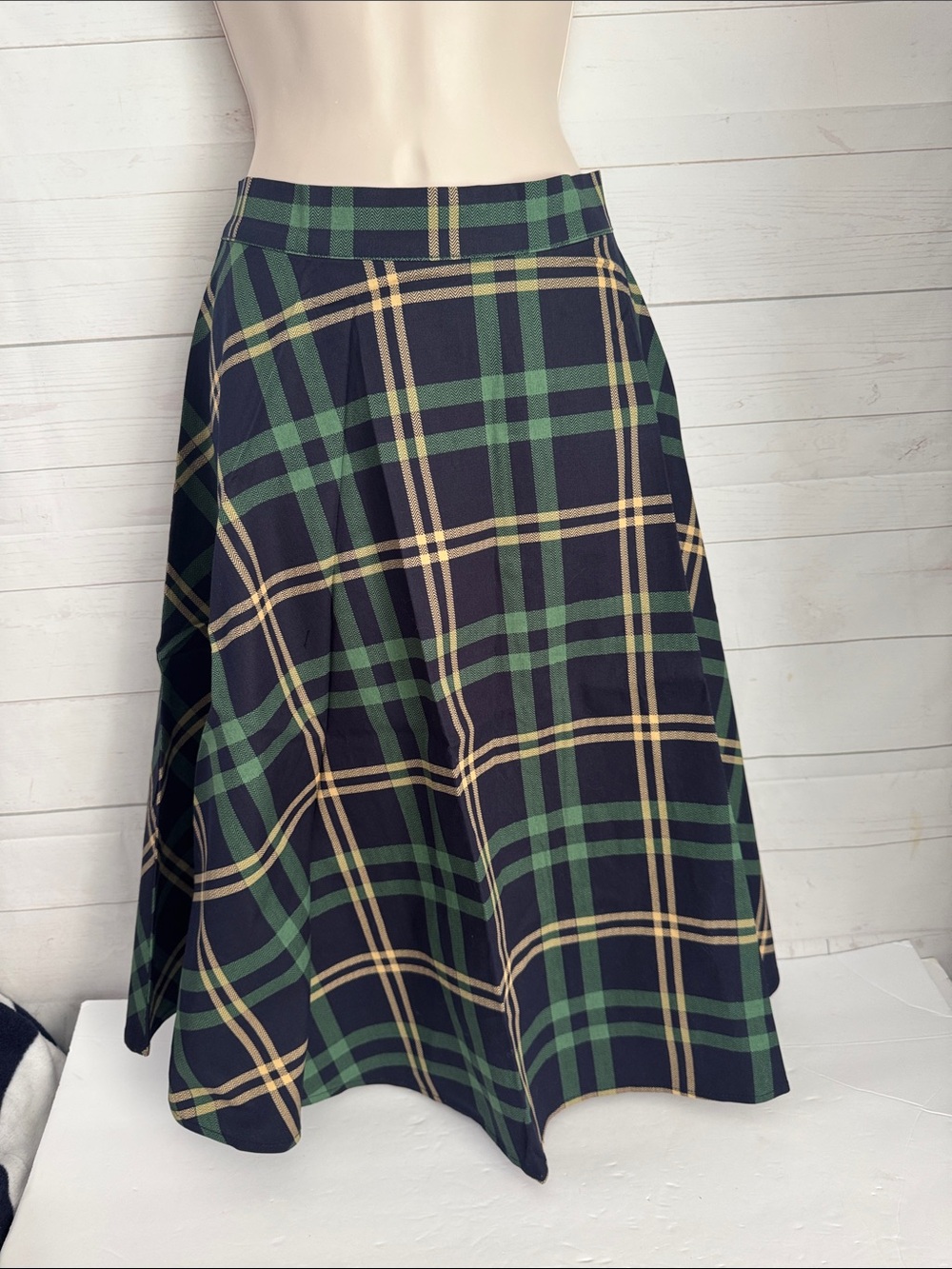 Plaid Circle Skirt in Navy, Green & Tan